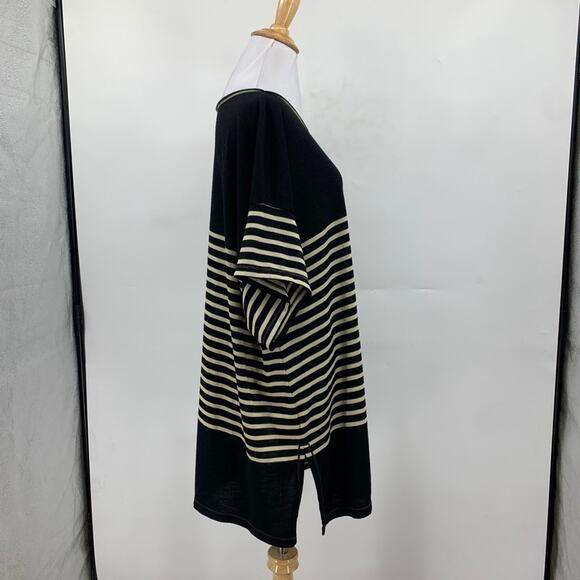 Max Studio Tunic Top Womens 2X Plus Black Sand Boatneck Striped Side Slits Boxy - Picture 5 of 13